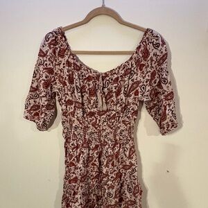 Justify Red Paisley Off-Shoulder Midi Dress